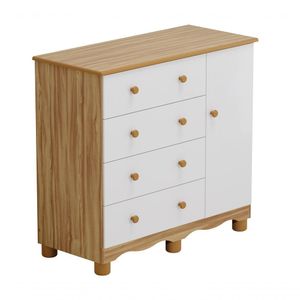 Comoda Junior New 1 Porta 4 Gavetas - Moveis Peroba Amendoa/branco