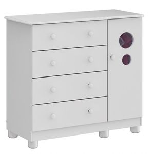 Comoda Infantil 1 Porta 4 Gavetas Bolinha - Moveis Peroba Branco Brilho