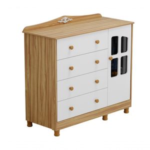 Cômoda De Bebê Elô 1 Porta Com Janela 4 Gavetas - Moveis Peroba Amendoa/off White