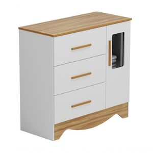 Comoda Popy Retro 1 Porta 3 Gavetas - Moveis Peroba Amendoa/branco