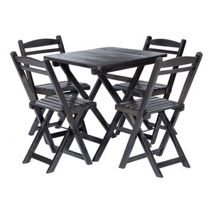 Conjunto Mesa Dobrável Com 4 Cadeiras 100% Madeira Maciça Ypê Preto