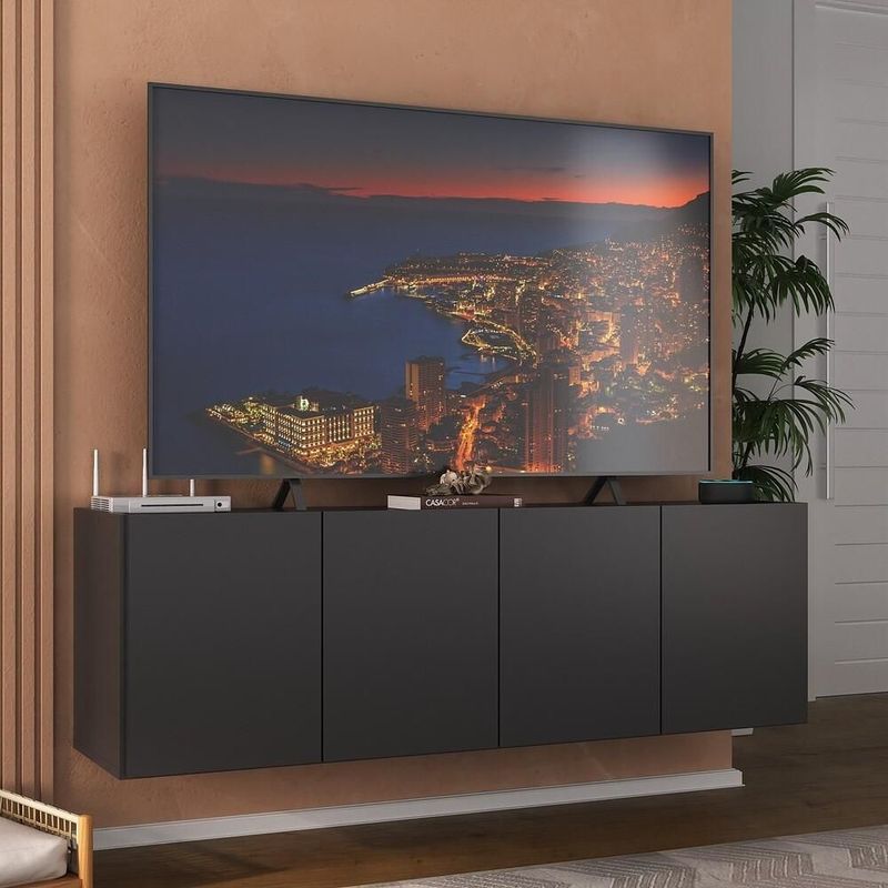 Rack Para Tv Até 50 Polegadas Com 4 Portas Suspenso Multimóveis MP1070 Preto