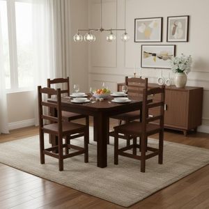 Kit Mesa E 4 Cadeiras Perola Em Madeira Maciça - Castanho