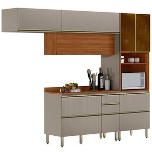 Cozinha Modulada 4 Pecas 270 Cm Mdf Dp2703 Nogueira Nude Prime Demartez Nogueira Nude Prime