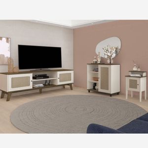 Conjunto Sala Rack P/ Tv Até 75", Buffet Aparador 1 Porta, Mesa De Apoio Charlotte Pinho/off White - Artely