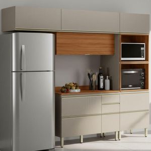 Cozinha Modulada 4 Peças 270 Cm MDF DP2704 Nogueira Nude Prime Demartez