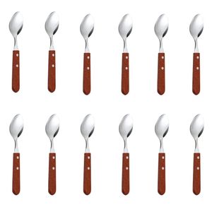 Kit 12 Colheres Cabo De Madeira Para Jantar Almoço Restaurante Inox Qualidade Premium