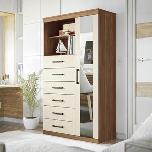 Multi-cômoda Marabá 1.6 1 Porta E 6 Gavetas Jatobá-areia Com Espelho - Santos Andirá Jatobá-areia