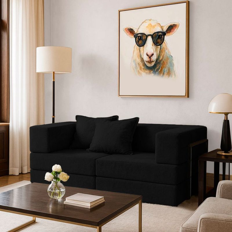 Sofá Cama Modular Mold 2 Lugares 190cm Preto Boucle Estrutura em Aço Conforto para Sala Loja Sheep