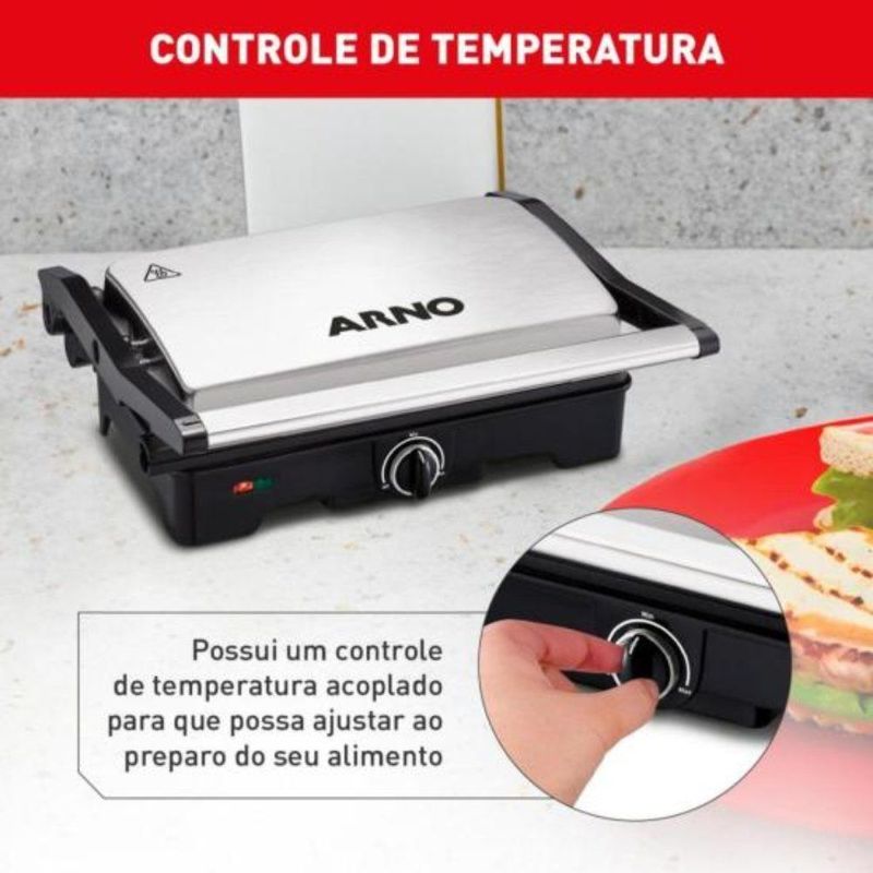 Grill Arno Dual Gnox Inox Abertura 180 graus 220V - WebContinental